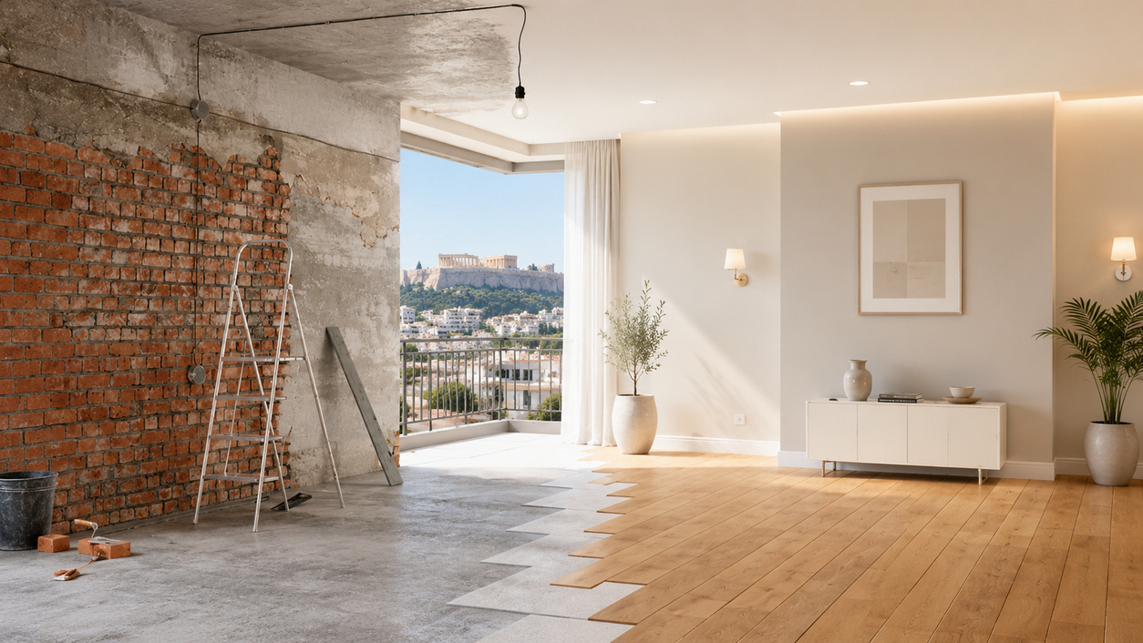 Renovated apartment in Athens with Acropolis view and modern interior design