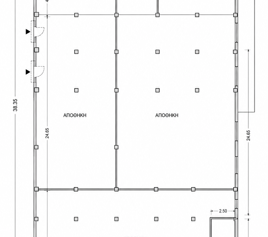 Floor plan of a leased semi-basement warehouse of 630 sq.m. on Kifisou Avenue, Athens