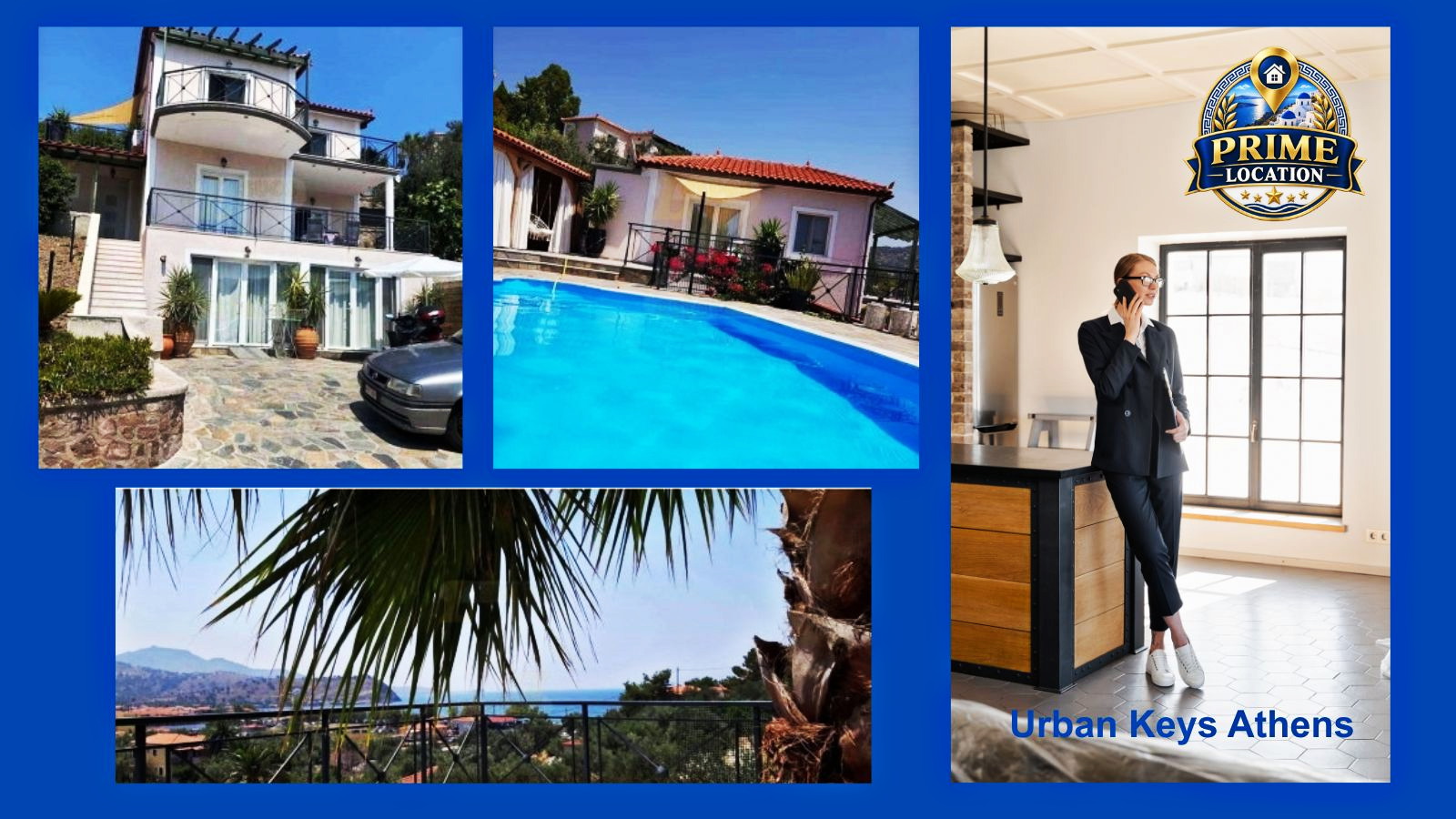 Anaxos Lesvos villa with swimming pool, sea views and professional real estate presentation
