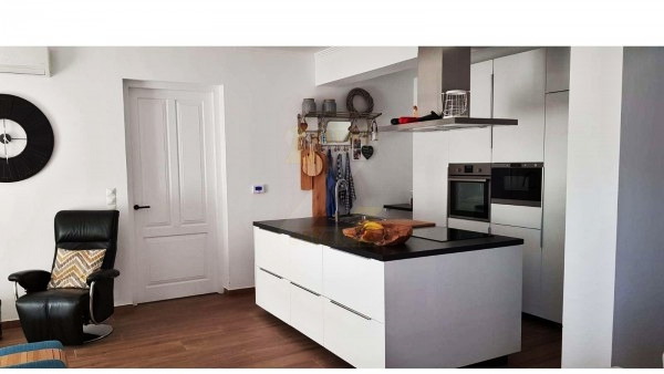 Modern kitchen countertop and island in a villa in Anaxos, Lesvos
