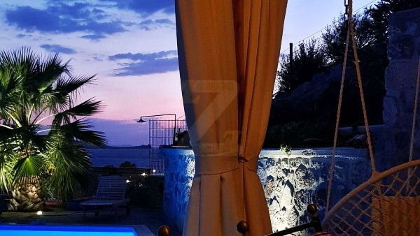 Sunset view of the Aegean Sea from the pergola in Anaxos, Lesvos